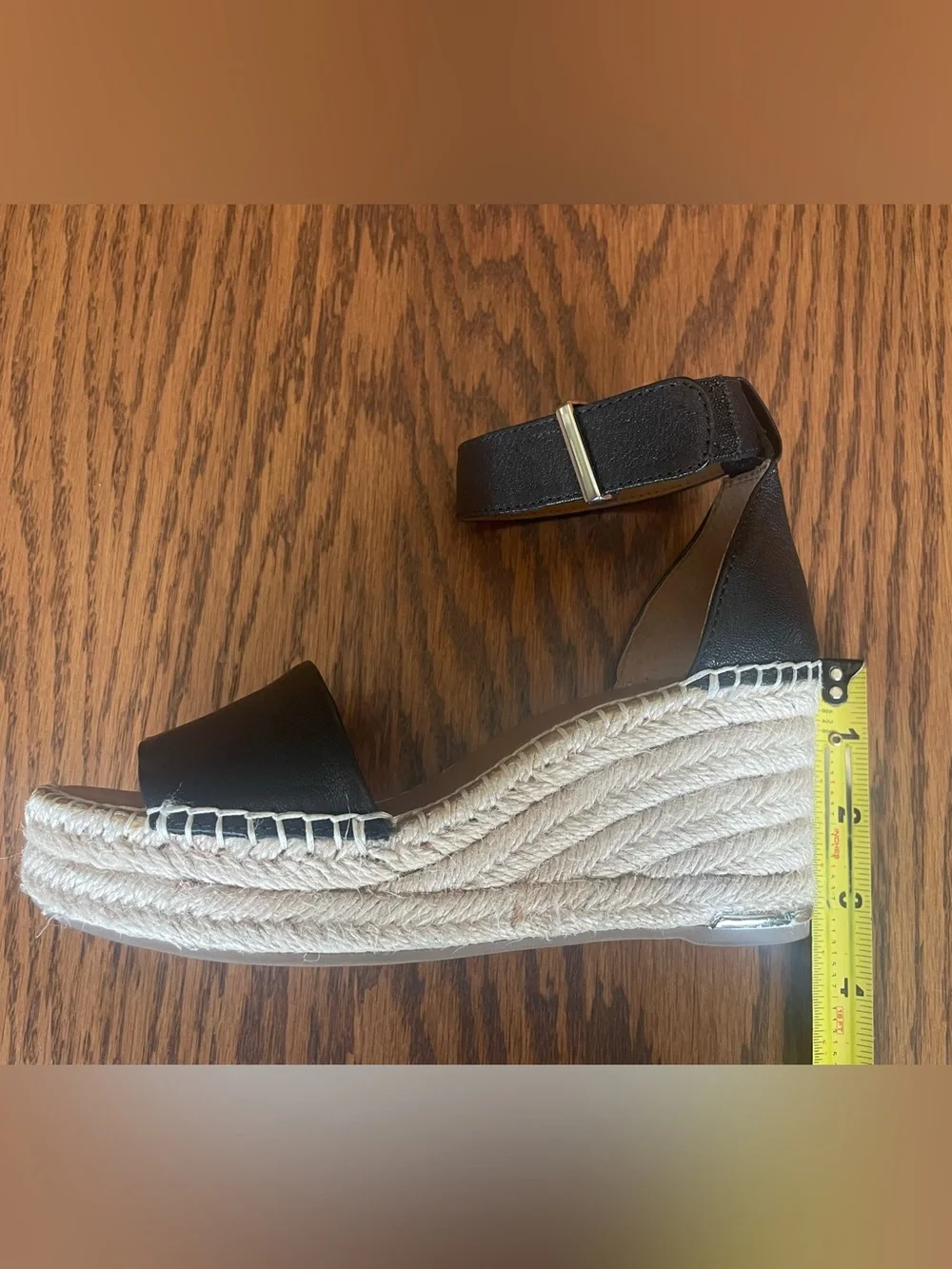 Franco Sarto Black Leather Espadrille Wedge Sandals Size 5